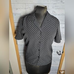 Vtg 90's Pendelton Black Polka Dot Button Up Collared Blouse Shirt
